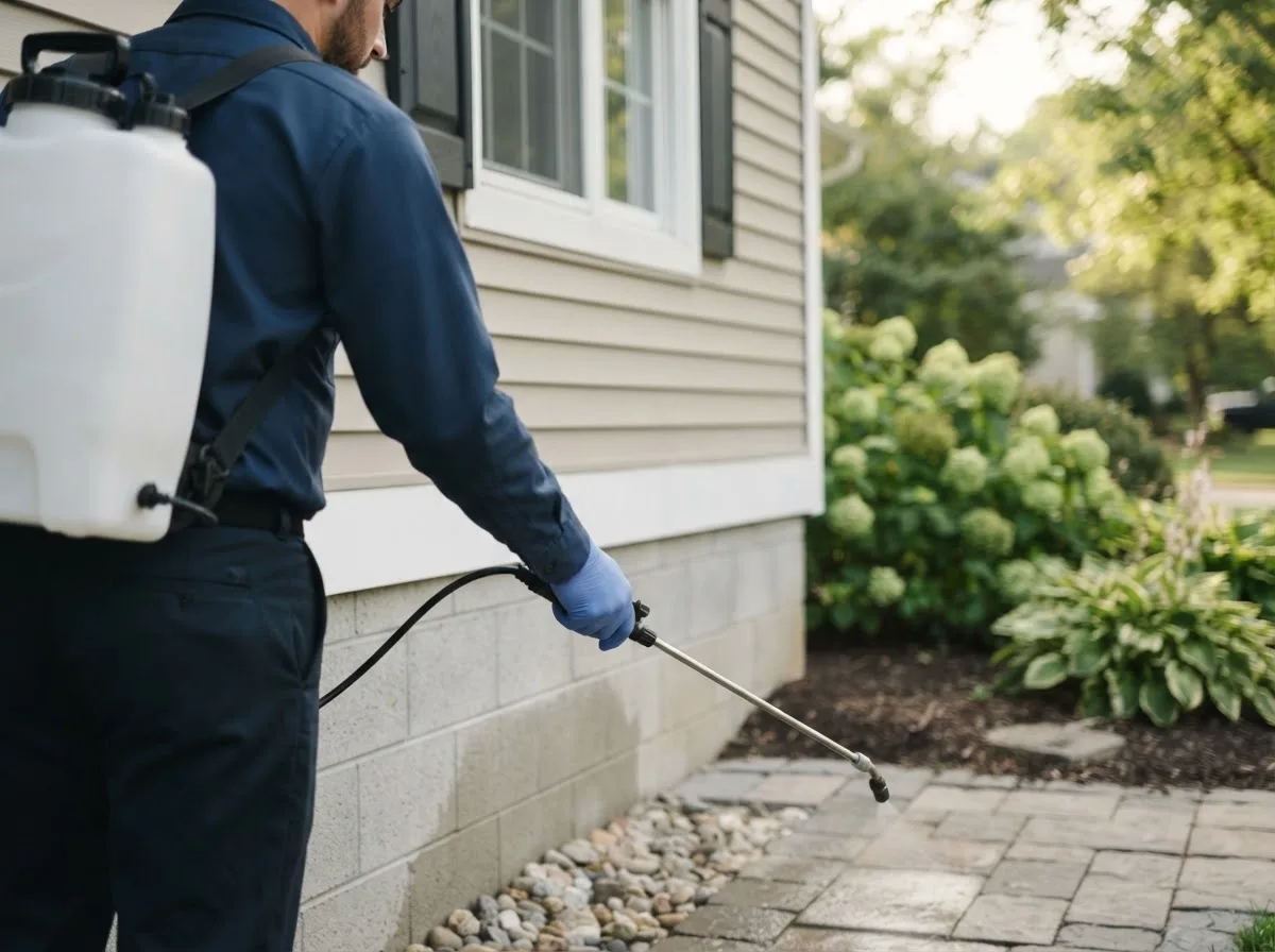Pest control technician inspecting a home in Stockton, NJ